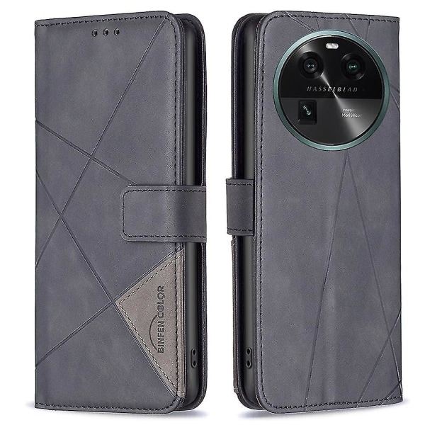 Binfen Color Bf05 For Oppo Find X6 Stand Wallet Phone Case Geometrisk præget Pu læder+tpu telefoncover
