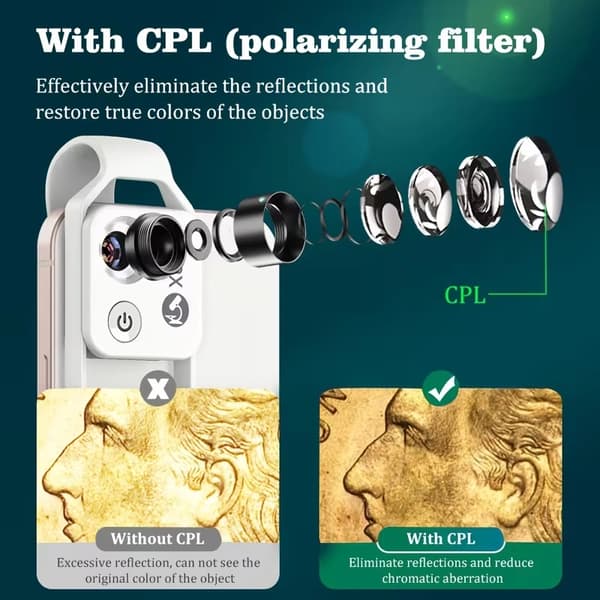 200X Clip-On Telefonmikroskop Bærbart Minimagnifier Med CPL-linse LED-lys Til iPhone Android-telefoner