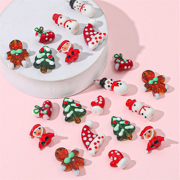 8 Julhandmålade Roliga Cartoon Snögubbe Glaspärlor DIY Handgjorda Smycken Armband Halsband Tillbehör Material