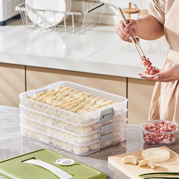 1-pack dumplinglåda med lock, stor matkvalitets wontonlåda, transparent tjock dumplinglåda, flerskikts