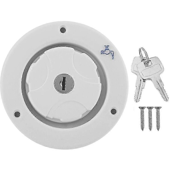 Gravity Fresh Water Inlet Lock Vattentät Lucka Fyllningslock med 2 Nycklar Vit för Husbil Husvagn RV