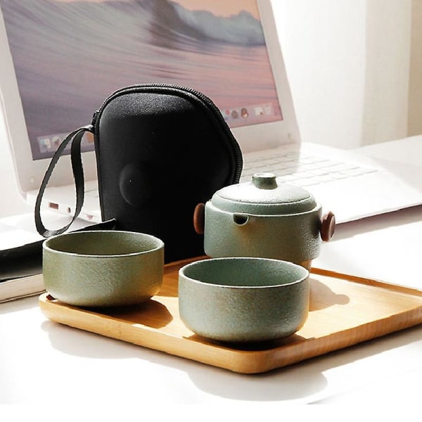 Japanilaistyylinen keraaminen teekannu kansi kulho teekuppi Käsintehty kannettava matkatoimisto-teesetti-vihreä