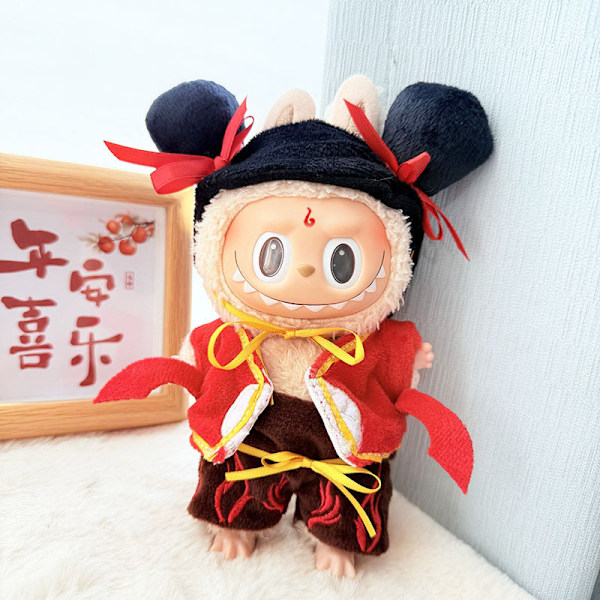 Broderad knutfrisyr Nezha-dräkt, (endast kläder) 17 cm macaron Labubu Time to chill dockkläder