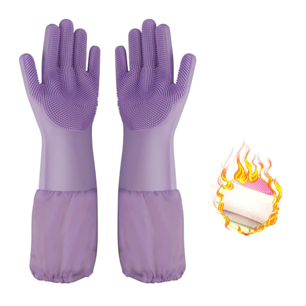 Plush Lengthening Silicone Dishwashing Gloves Waterproof Household Gloves Cat And Dog Scratch And Snap Proof P