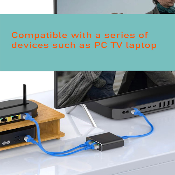 Gigabit-nettverk med 1/2 Ethernet-porter, RJ45 Ethernet-kabel, bredbåndsnettverksruting, 1/2 splitter-adapter