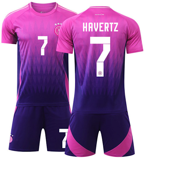 2024 European Cup Football Jersey Set Germany Away Pink Jersey Kai Havertz No. 7 Children's Set Size: 16