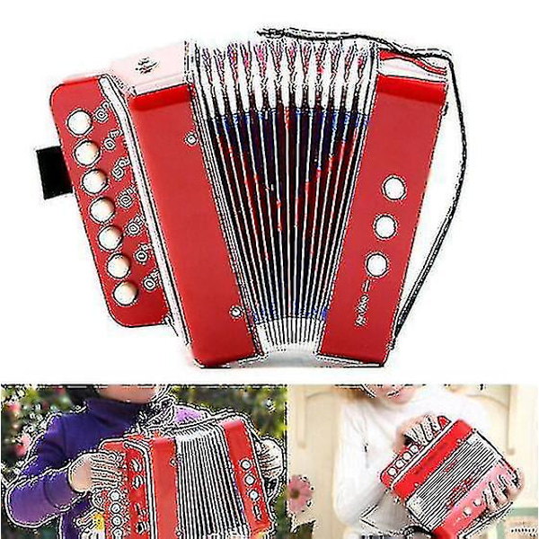 Dragspel 7-tangent 3 Bas Utbildningsbarns Nybörjare Övning Mini Musikinstrument Band Toyrose Röd
