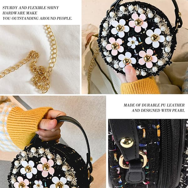 Crossbody-taske til småbørn med perleblomster, mini søde prinsessehåndtasker