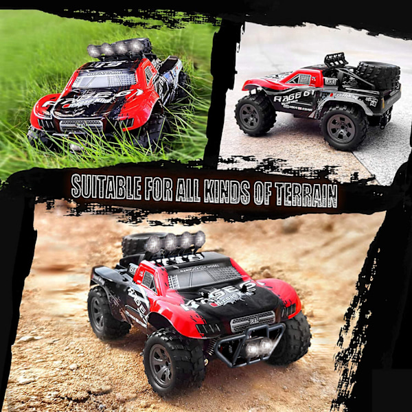 1:18 Høyhastighets Big Foot Off-Road Fjernstyrt Bil 2.4G Kort Lastebil Racing Klatrebil med Lys for Barn