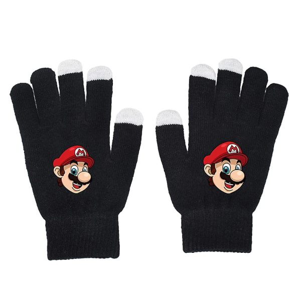 Super Mario Bros printed helfingerhandskar Unisex vintervarma stickade handskar vantar Skärm berörbara presenter