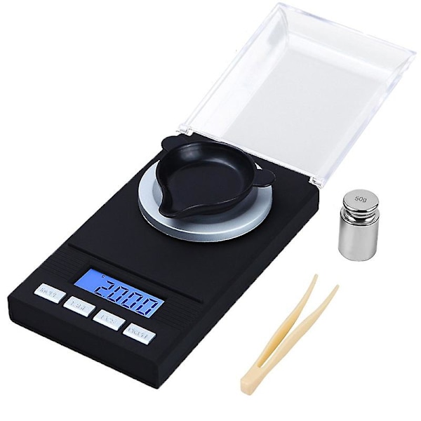Præcisionsmilligramskala 50g X 0,001g, med LED-display, med kalibreringsvægt