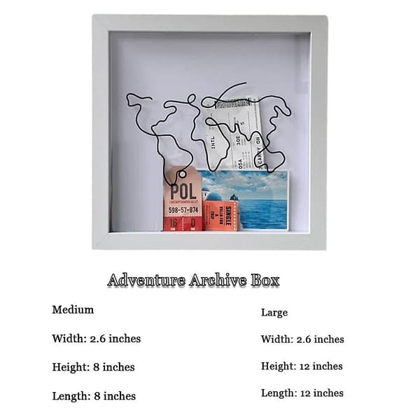 2 stk. Adventure Arkivboks, Samleboks til minder, Billet Shadow Box, Opbevaringsboks til billetter, Postkort