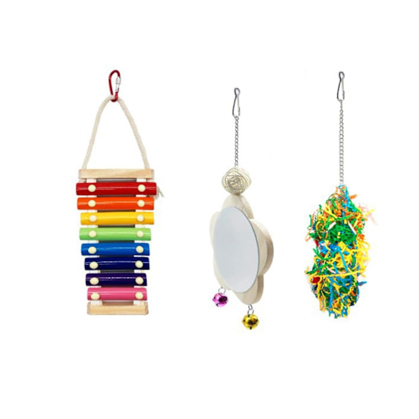 3pcs/set Pet Toy Hanging Sound Wood Birds Play Swing Toy For Parrot-mxbc