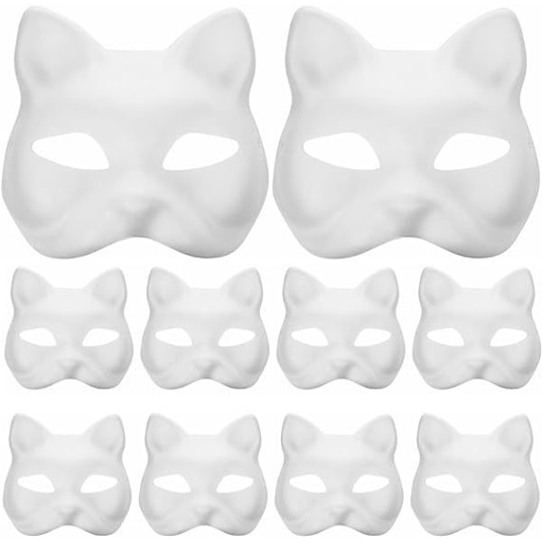 10 st Kattmask DIY Vit Embryo Pappersmassa Mask Tom Mask Halloween Mask Kreativ Maskerad Mask