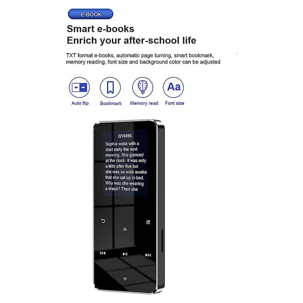 Bluetooth MP3 MP4-spelare 8G HiFi Musikspelare Stöder Kort, med FM Väckarklocka Stegräknare E-bok Bu