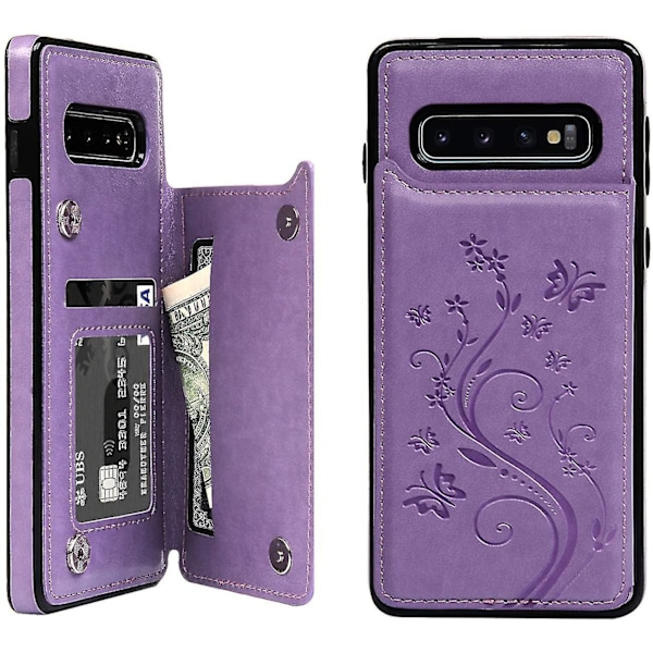 För Galaxy S10 Fodral, Premium Läder Flip Cover Dubbel Magnetisk Snäpp Med Stativfunktion Fodral Cover Plånbok Telefonfodral För Samsung Galaxy S10 - Lila