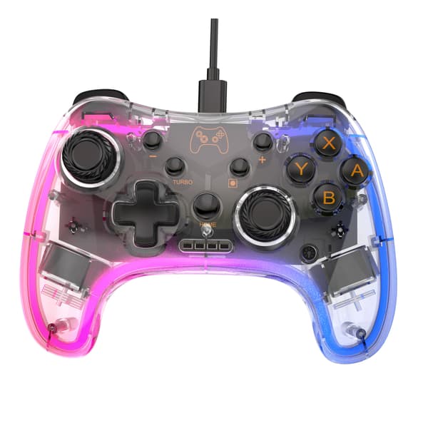 Switch spilcontroller neon RGB farverig lysende switch ledningsforbundet spilcontroller, transparent hvid