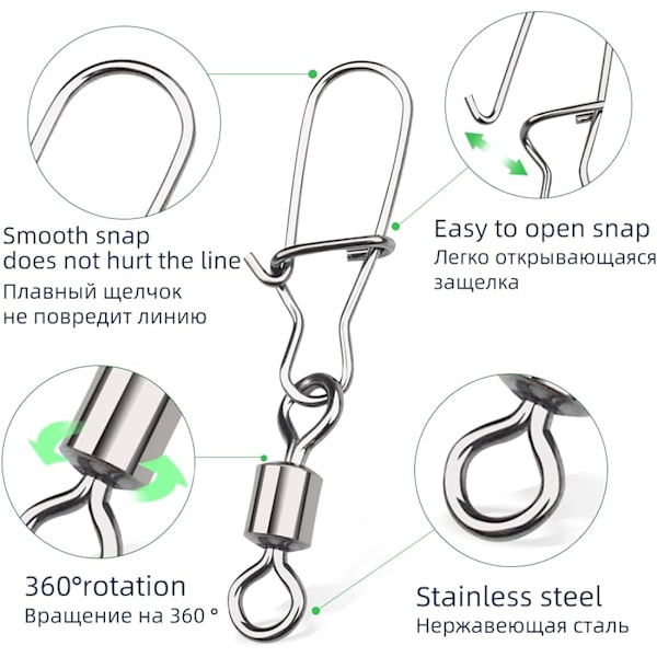 40 stk. Fiskesvirvler Rustfrit Stål Fiskesvirvler Snap Connector til Saltvandsfiskeri Ferskvandsfiskeri