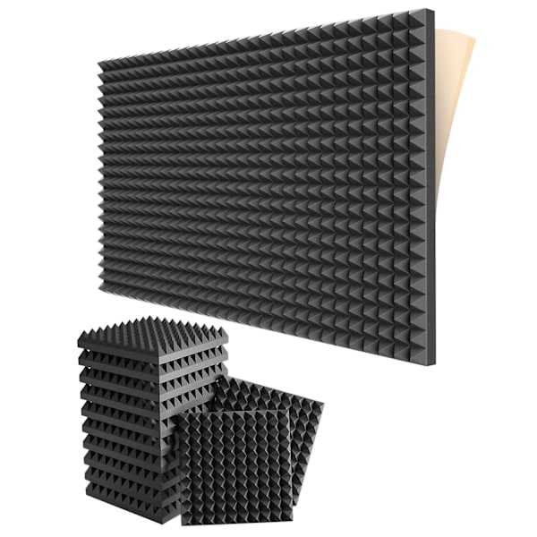 12 Pack Self-Adhesive Sound Proof Foam Panels 2X12X12Inch Acoustic Panels with High Density,Pyramid