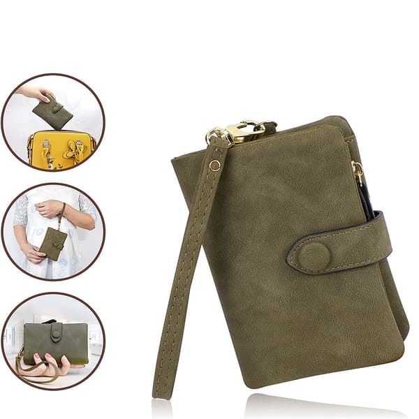 Damepung Læder Bifold Pung Clutch Wallet (Grøn)