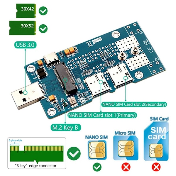 NGFF(M.2) till USB 3.0 Adapter med Dubbla NANO SIM-kort Stöd för 3G/4G/5G/LTE Modul Lämplig för Skrivbord