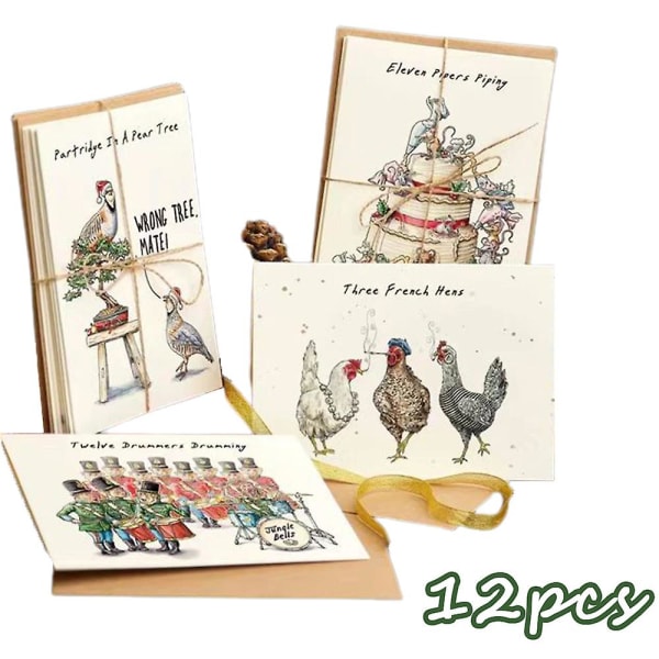 12 kpl Ainutlaatuiset joululahjakorttisettit 12 päivän set onnittelukortit Postikortit erillisillä kirjekuorilla