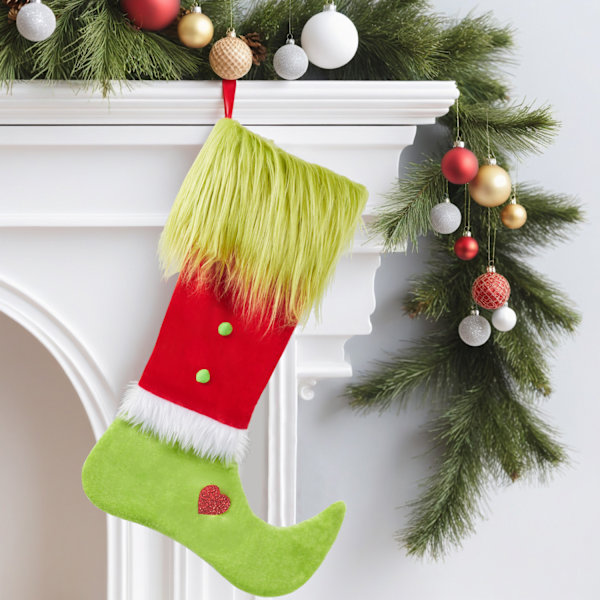 Julklappsstrumpor 2024 Långt Hår Grön Grinch Element Julklappsstrumpor Godispåse Julpynt Presentpåse