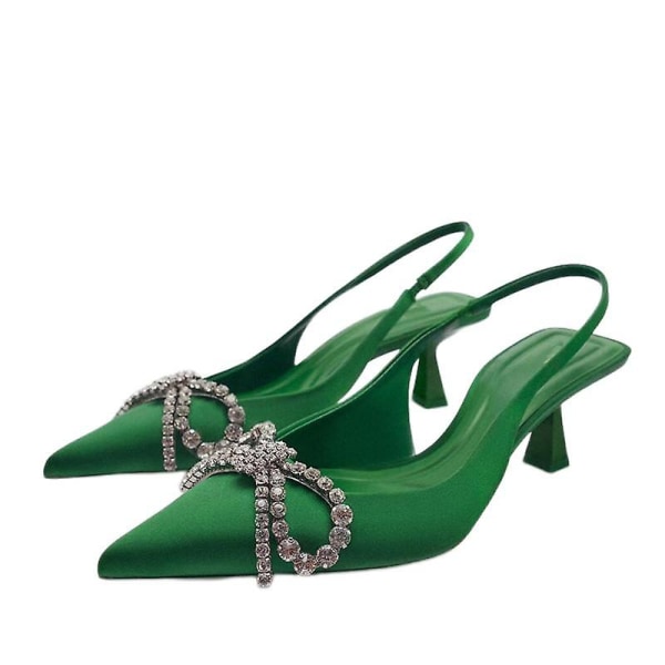 Slingback sko med hæle med udsmykket sløjfe - Grøn - Damer