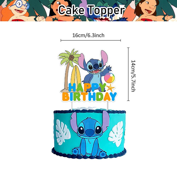 Stitch & Lilo Hyvää syntymäpäivää Koristeet Sarjakuvateemalla Ilmapallot Sarja Banneri Kakku Cupcake Toppers Juhlatarvikkeet