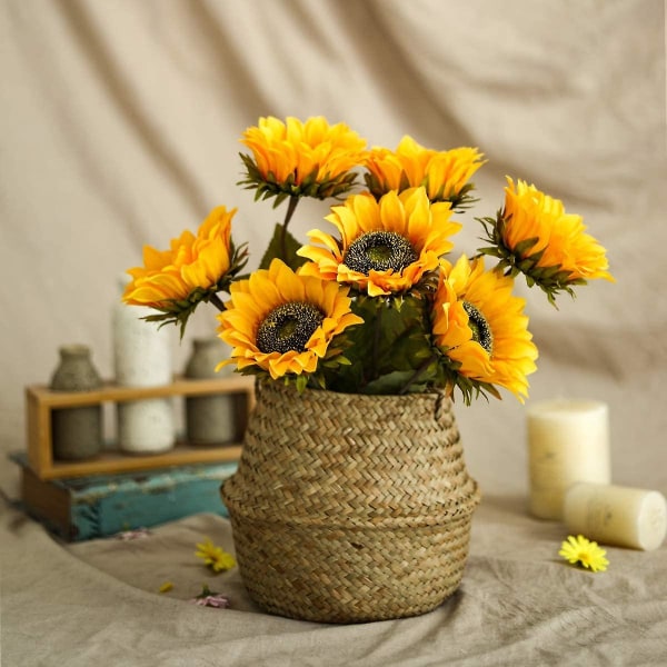 6st konstgjorda solrosor blommor Vintage falska silke solrosor Bulk med långa stjälkar