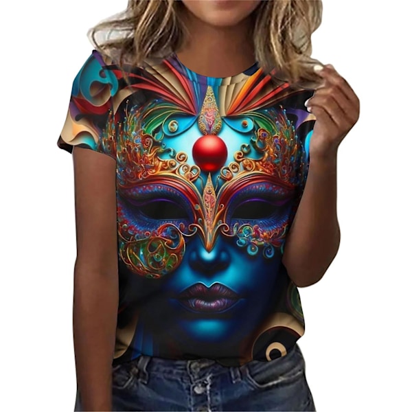 Damen Karnevalskostm Mardi Gras Women'S Casual Short Sleeved Print Round Neck Top T-Shirt