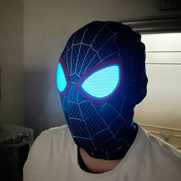 Spiderman-pääpanta Milesin retkikunnan rekvisiitta silmät loistavat naamio lapsille