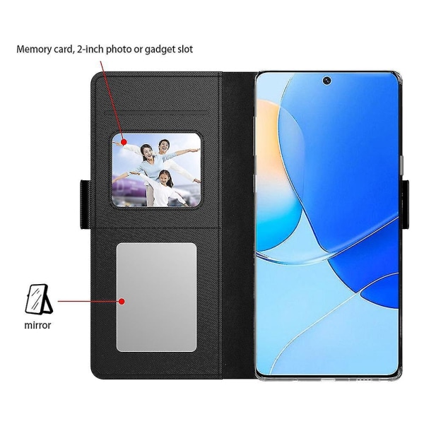Huawei Nova 11i Mirror Design -nahkaiselle phone case jalustalle korttitelineen iskunkestävä cover
