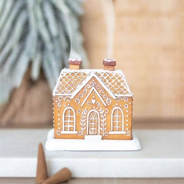 Harts Rökelsebrännare i Resin Snötoppad Pepparkakshus Julstuga Rökelsebrännare Dekoration