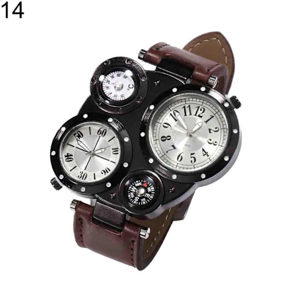 Herre Mode Dual Movement Quartz Vandtæt Udendørs Termometer Kompas Ur