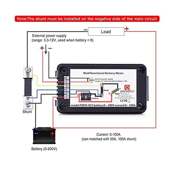 DC Batterimonitor Strømmåler Amperemeter Digital DC 0-200V Shunt 100A Multimeter, Meter Voltmeter Cap
