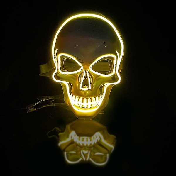 JUSCH Halloween Maske Spøgelseshoved Klovn Koldlys LED Glødende Kraniemaske til Maskerade, Fødselsdagsfest (gult lys)