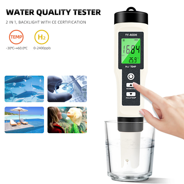 LCD digital display 2 i 1 H2 temperaturpenna högprecision akvarium vattenkvalitetsövervakning testpenna