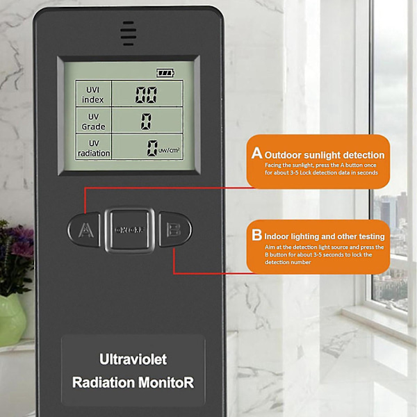 Digitaalinen ultraviolettisäteilyn ilmaisin UV UVI -mittari Dosimetrimittari Lämpötilanäytöllä H-YuJialle