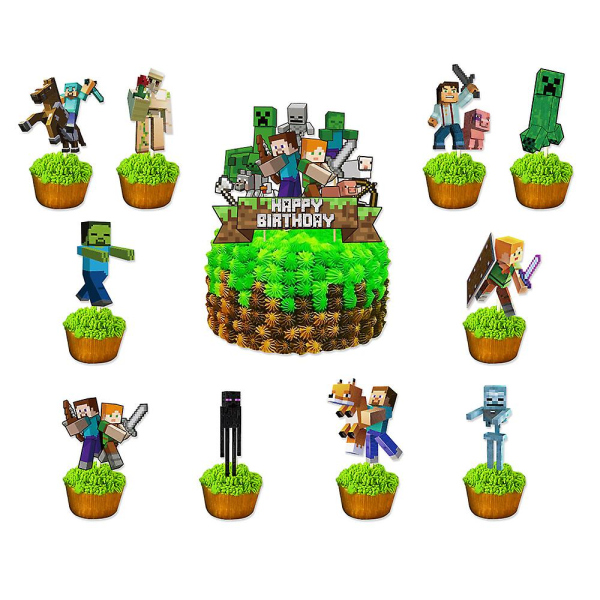 Minecraft barn Grattis på födelsedagen Party Dekoration Kit Ballonger Banner Cake Cupcake Topper Kids
