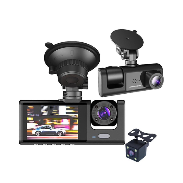 3 kameralins bil Dvr 3-kanals Dash Cam Hd 1080p Fram och Bak Insida Dashcam Video Recorder Nästa blå S