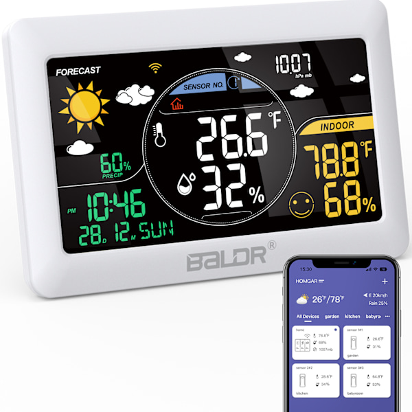 BALDR ny Wi-Fi smart färgskärm väderstation gateway APP realtids väderprognos