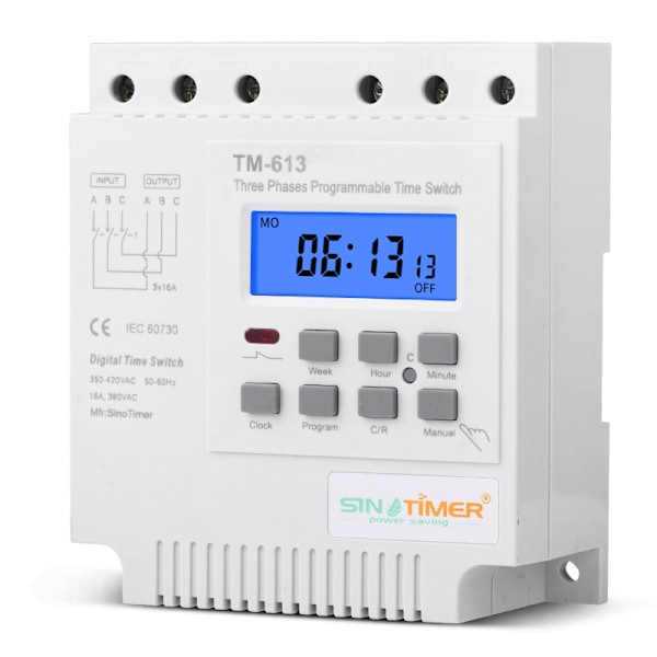 TM613 Baggrundsbelyst Intelligent Trefaset Timer Switch/Mikrocomputer Tidsstyring Switch/Vandpumpe Timer Switch 380V