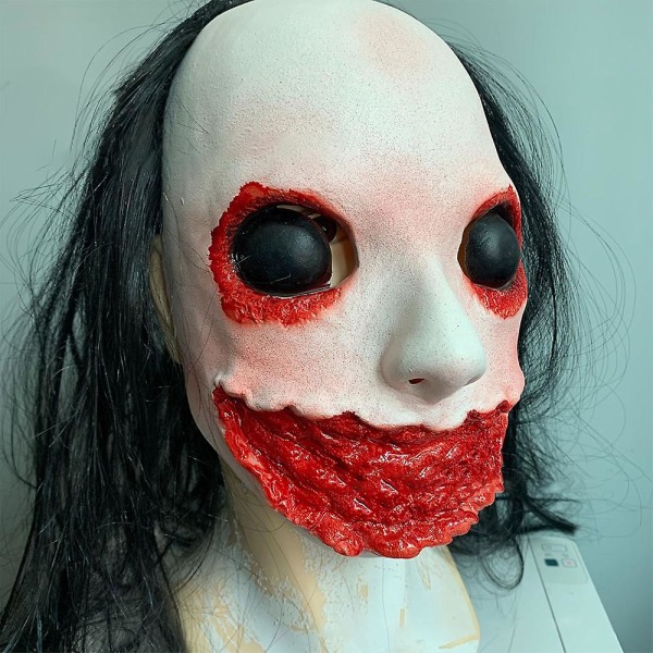 Horror Langt Hår Åben Mund Halloween Cosplay Latex Masker Fest Skræmmende Ghost Full Face Zombie Hjelmmasker