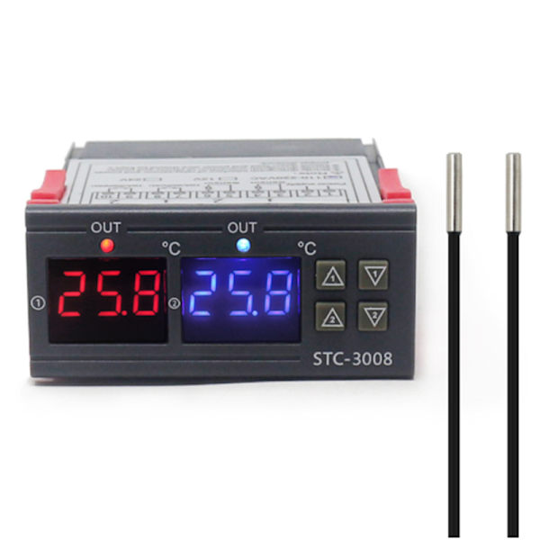 STC-3008 Dator Digital Display Intelligent Dubbel Kontroll Elektronisk Termostat Justerbar Termostatbrytare