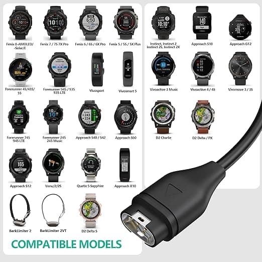 Kompatibel med Garmin klockladdningskabel (2-pack)