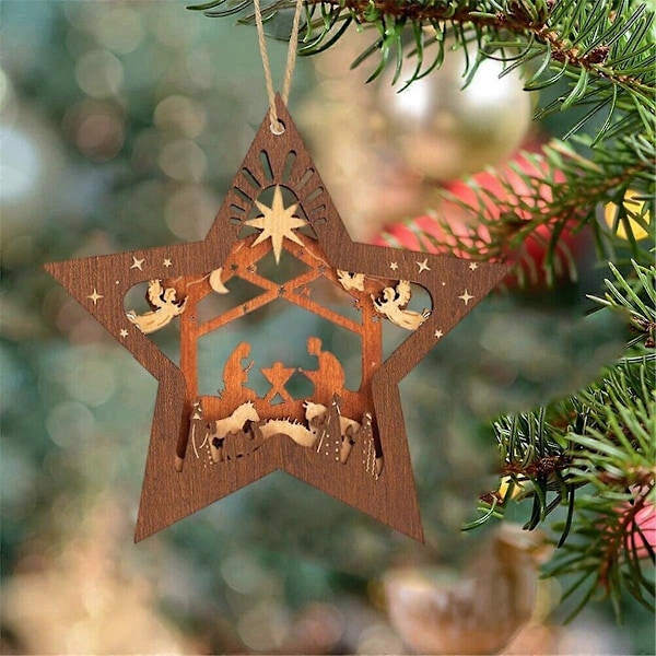 Julkrubba Ornament Jul Trä Hängande Ornament Flerlagers Julkrubba Julgransprydnad