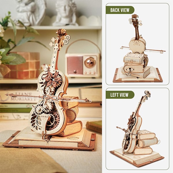 ROBOTIME 3D-puslespil Magisk cello træ-musikæske modelbyggesæt til voksne at bygge, gearmodelbygning Constructi