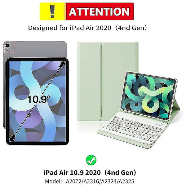 iPad Air 4. generasjon 10,9 tommers tastaturdeksel 2020 - Trådløst tastaturdeksel med pennholder tastaturdeksel for iPad Air 4. generasjon med magnetisk avtakbar (grønn)