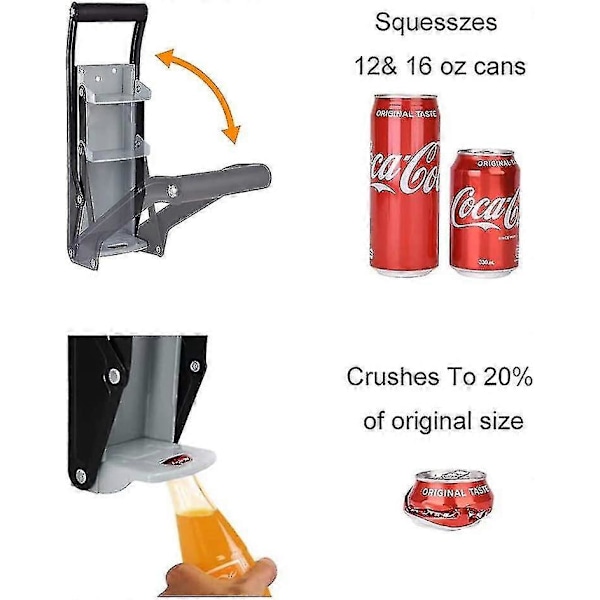 Dåseknuser og flaskeåbner - Kraftig 16 Oz 2 i 1 Aluminium Drikkevare Dåse Køkken Genbrugsværktøj til Genbrug af Øl Sodavandsdåser, Makulering af Sodavand